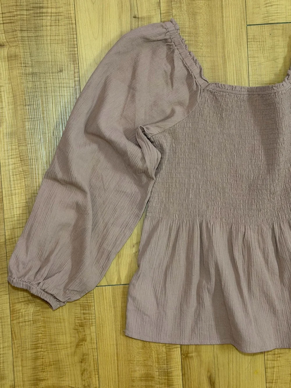 Madewell Smocked Square Neck Puff Sleeve Peplum Top in Dusty Rose